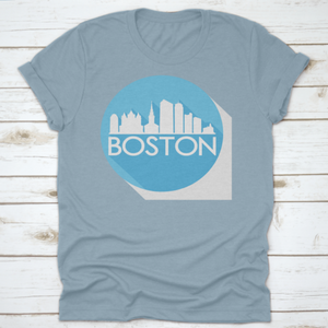 Boston Skyline Button Icon Round Flat Vector Art Design Color