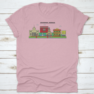 Flat Design Line Panorama Of Savannah, Georgia City Skyline,