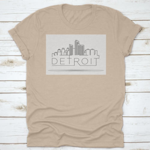 Linear Detroit City Silhouette With Typographic T Shirt Design