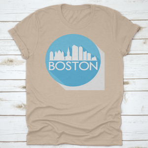 Boston Skyline Button Icon Round Flat Vector Art Design Color