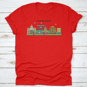 Flat Design Line Panorama Of Savannah, Georgia City Skyline,