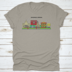 Flat Design Line Panorama Of Savannah, Georgia City Skyline,