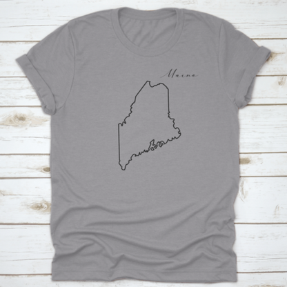 Simple High Quality Line Drawing Of The Map Of The State Of Maine Usa