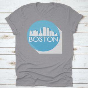 Boston Skyline Button Icon Round Flat Vector Art Design Color