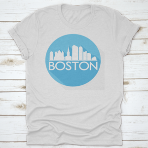 Boston Skyline Button Icon Round Flat Vector Art Design Color