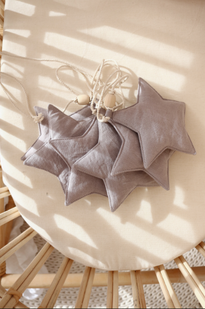 “Grey powder” Linen Garland with Stars | Color Your Soul Kids Decor