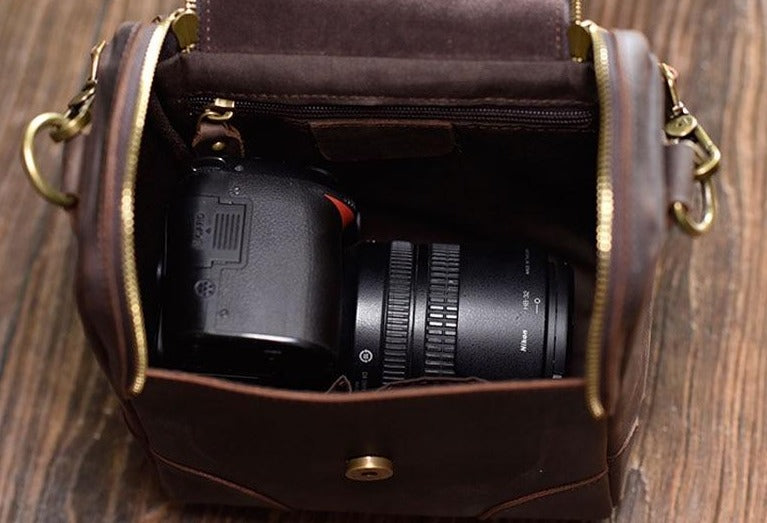 The Calista | Small Leather Camera Bag - Leather Camera Lens Case