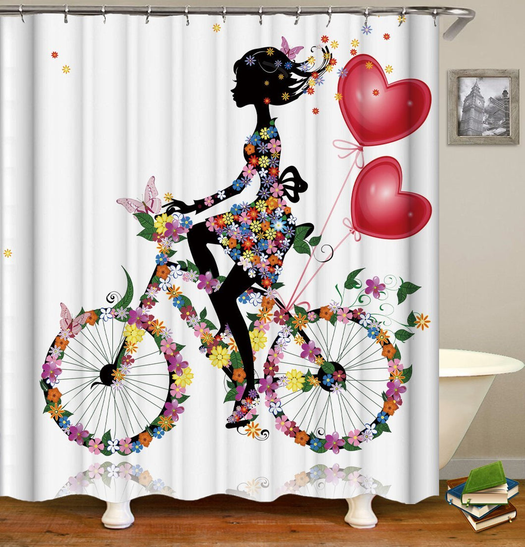 Flower Girl Riding A Bicycle Shower Curtain