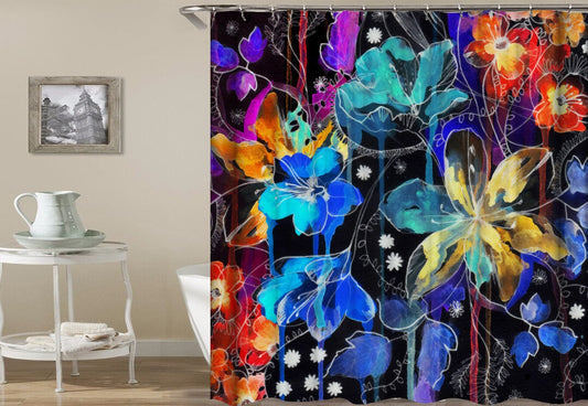 Dark Flower Painting Shower Curtain