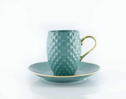 Handmade Pineapple Ceramic Espresso Cup in Blue | Real Gold Accented