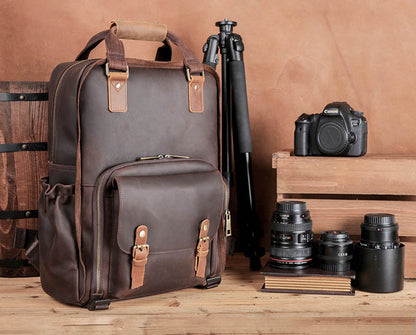 The Gaetano | Large Leather Backpack Camera Bag with Tripod Holder | Bags & Wallets