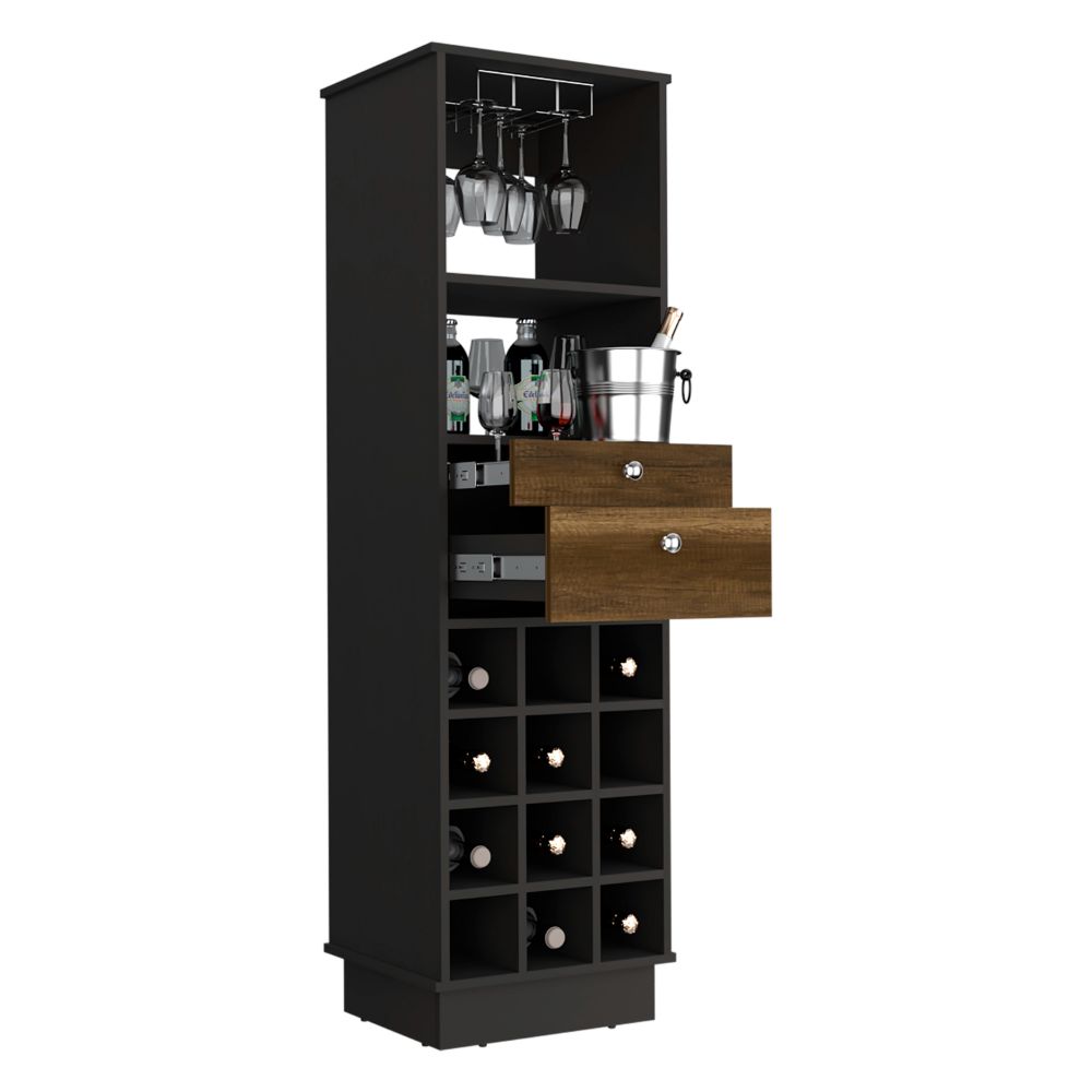 Bar Cabinet Bureck, Two Drawers, Twelve Wine Cubbies, Black Wengue /