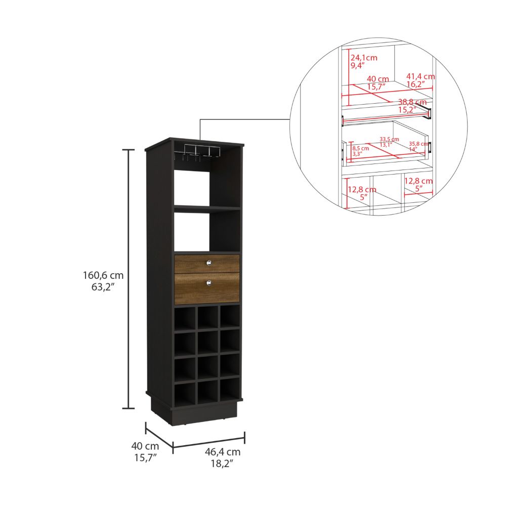 Bar Cabinet Bureck, Two Drawers, Twelve Wine Cubbies, Black Wengue /