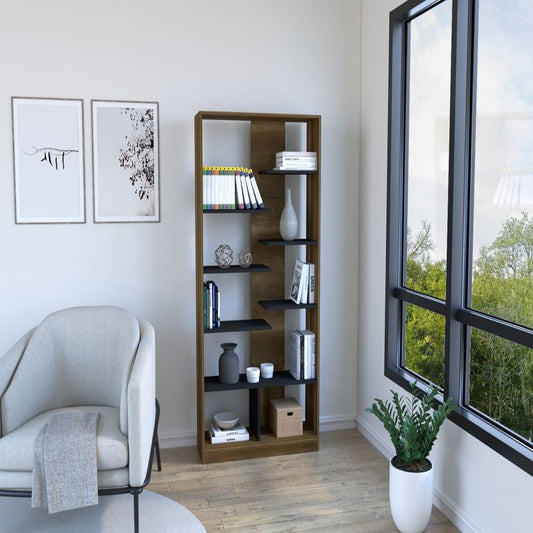 Bookcase Hennessy, Multiple Shelves, Walnut / Black Wengue Finish