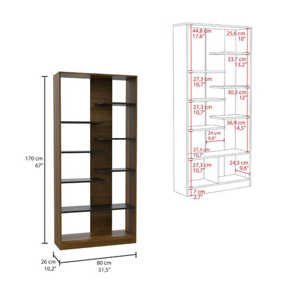 Bookcase Hennessy, Multiple Shelves, Walnut / Black Wengue Finish