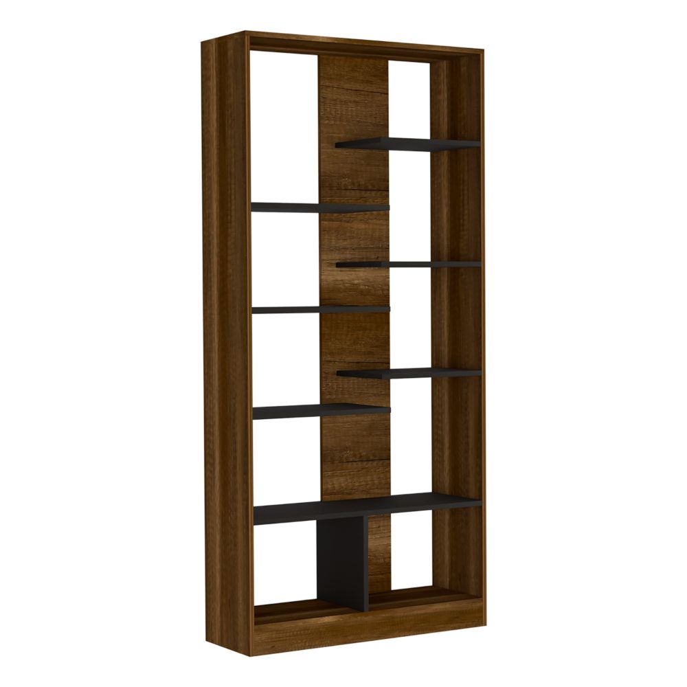 Bookcase Hennessy, Multiple Shelves, Walnut / Black Wengue Finish