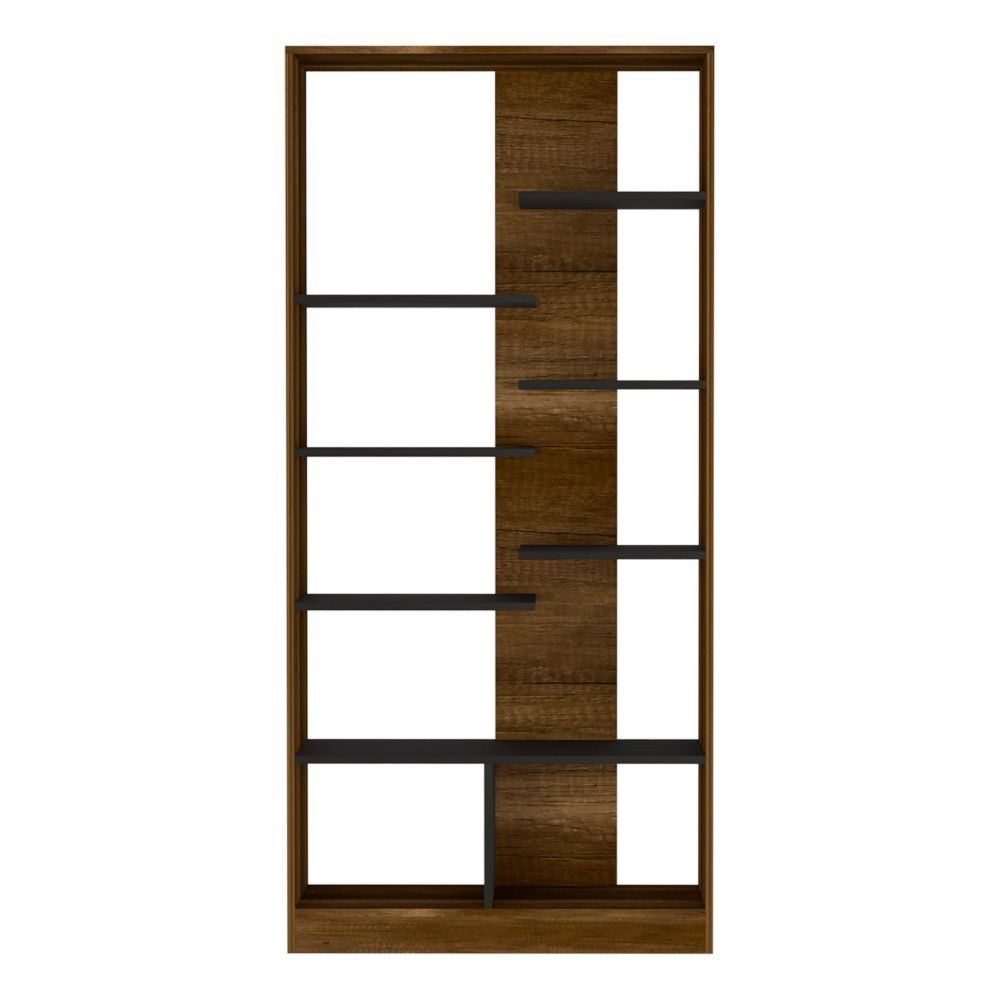 Bookcase Hennessy, Multiple Shelves, Walnut / Black Wengue Finish