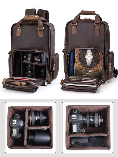 The Gaetano | Large Leather Backpack Camera Bag with Tripod Holder | Bags & Wallets