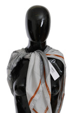 Load image into Gallery viewer, Costume National Gray Orange Silk Floral Foulard Wrap Scarf
