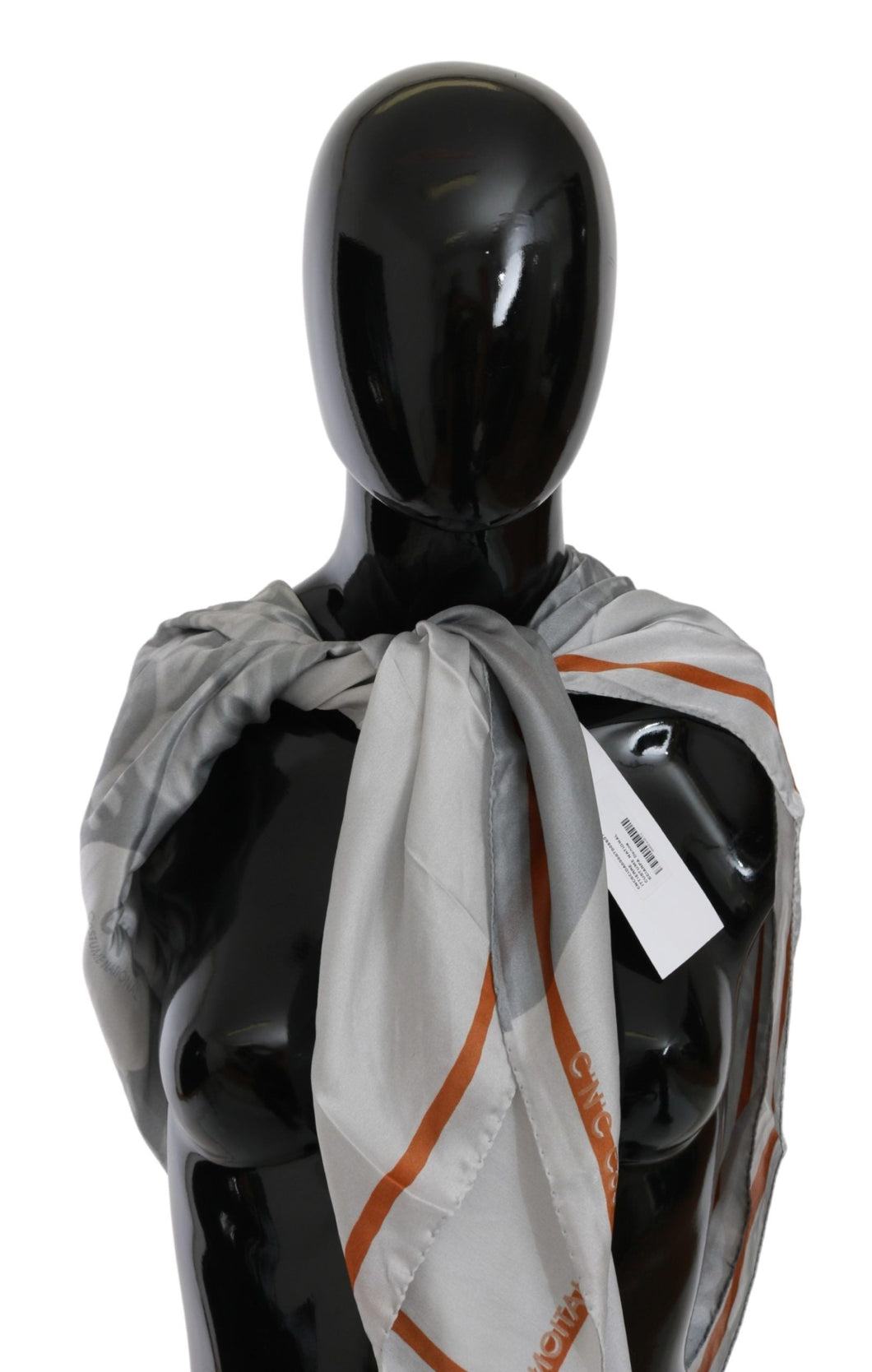 Costume National Gray Orange Silk Floral Foulard Wrap Scarf