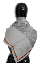 Load image into Gallery viewer, Costume National Gray Orange Silk Floral Foulard Wrap Scarf
