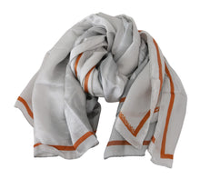 Load image into Gallery viewer, Costume National Gray Orange Silk Floral Foulard Wrap Scarf
