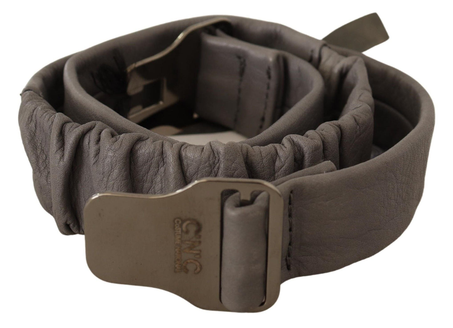 Costume National Gray Leather Silver Buckle Waist Belt