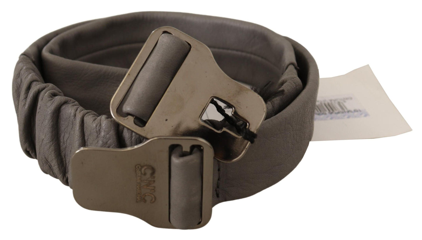 Costume National Gray Leather Silver Buckle Waist Belt