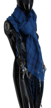 Load image into Gallery viewer, Costume National Blue Linen Shawl Foulard Fringes Scarf
