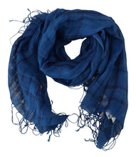 Load image into Gallery viewer, Costume National Blue Linen Shawl Foulard Fringes Scarf
