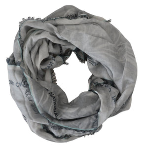 Costume National Gray Print Shawl Foulard Fringes Scarf