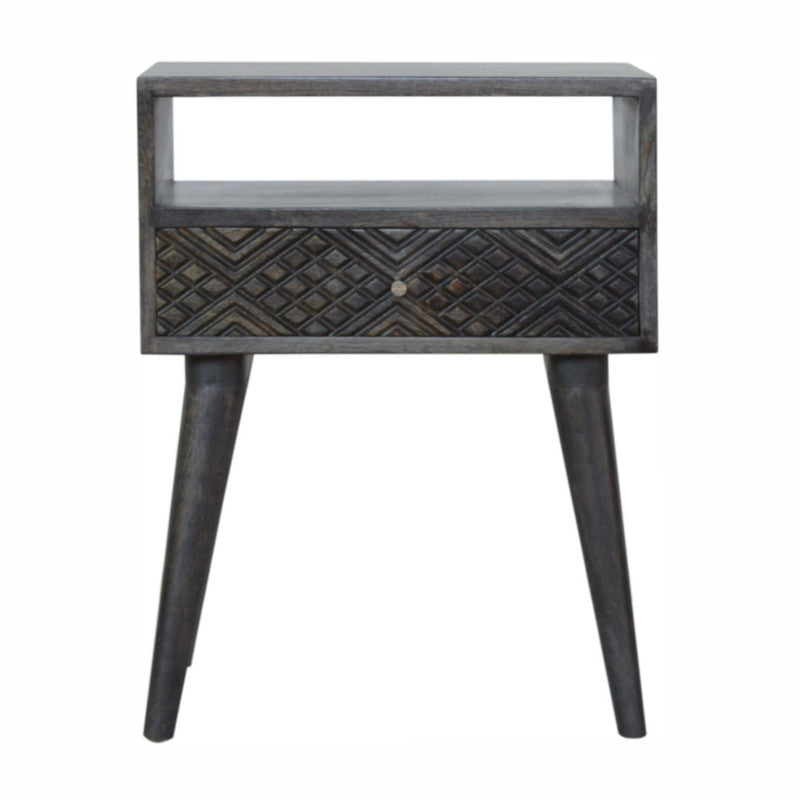 Ash Black Carved Drawer Bedside