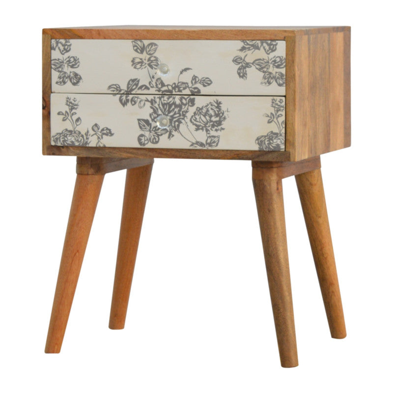 Black Floral Screen Printed Bedside | Furniture