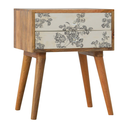 Black Floral Screen Printed Bedside | Furniture