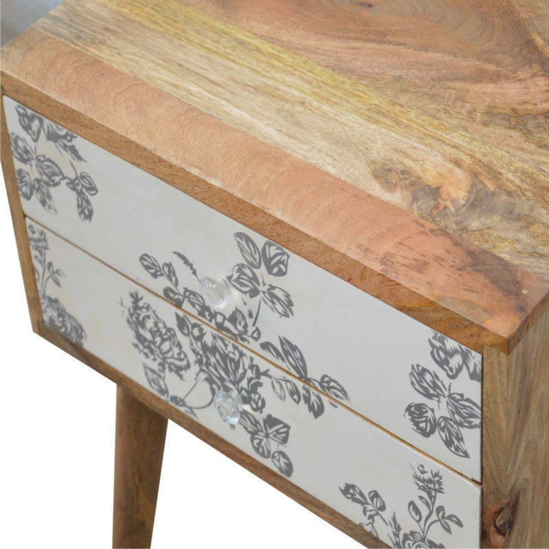 Black Floral Screen Printed Bedside | Furniture