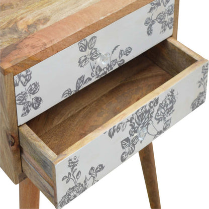 Black Floral Screen Printed Bedside | Furniture