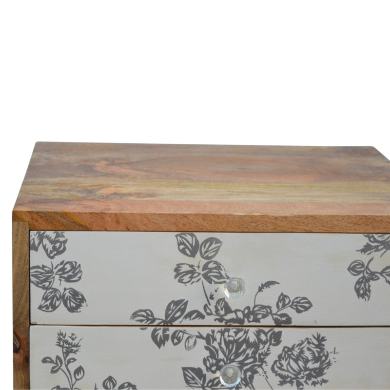 Black Floral Screen Printed Bedside | Furniture