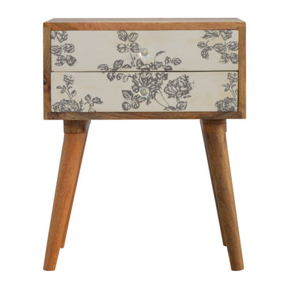 Black Floral Screen Printed Bedside | Furniture