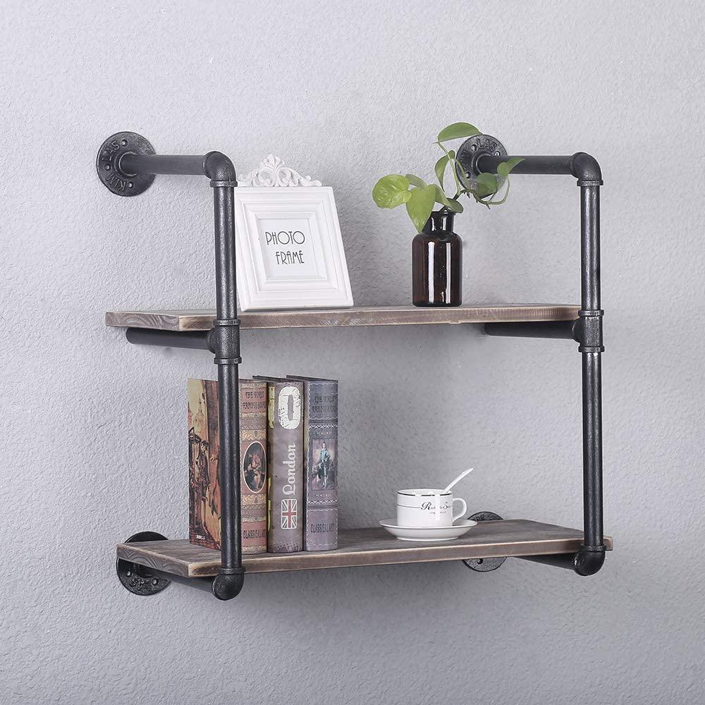 (2 Tier - 24in) Industrial Pipe Shelving, Industrial Floating Shelves