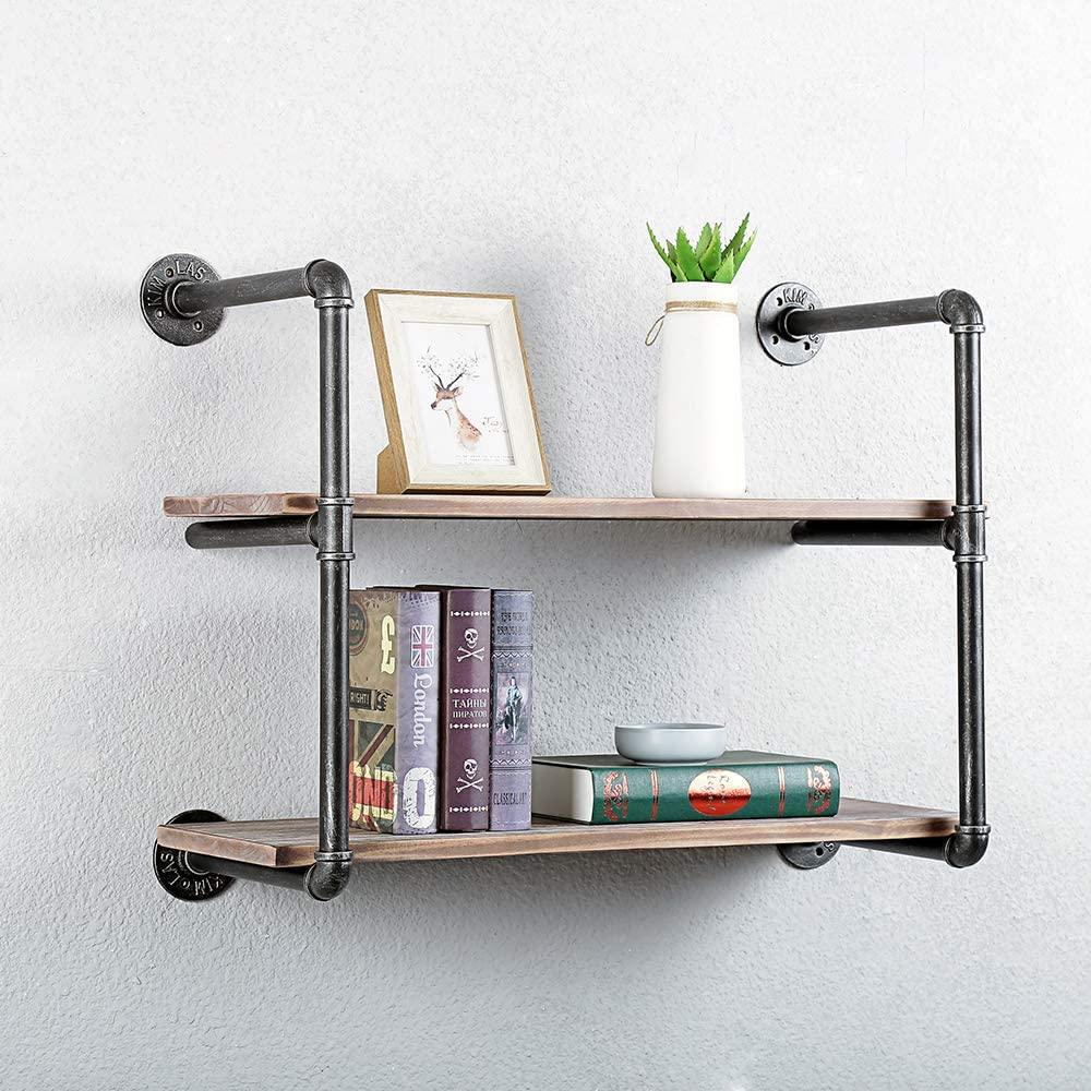 (2 Tier - 30in) Industrial Pipe Shelving, Industrial Floating Shelves