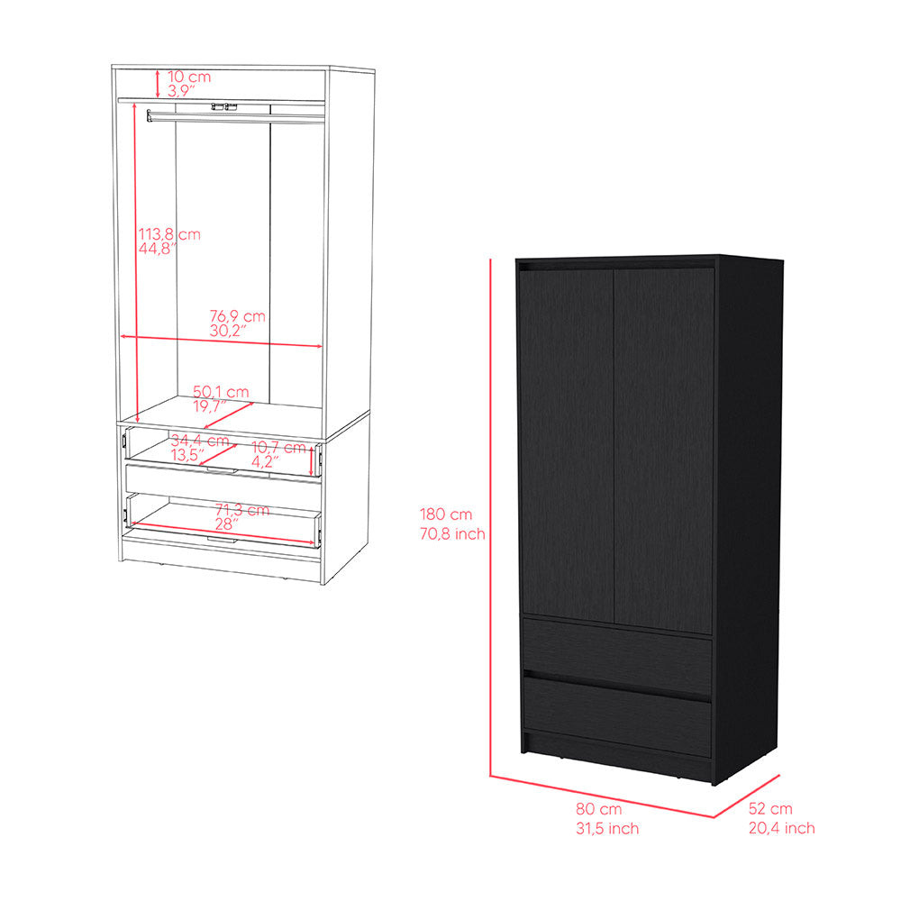 Armoire Closher, Two Drawres, Black Finish