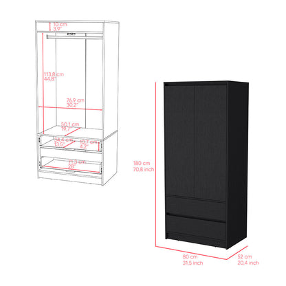 Armoire Closher, Two Drawres, Black Finish