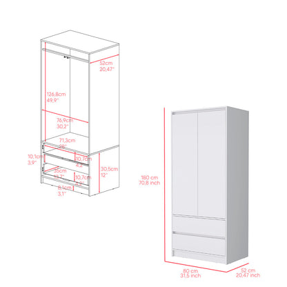 Armoire Closher, Two Drawers, White Finish