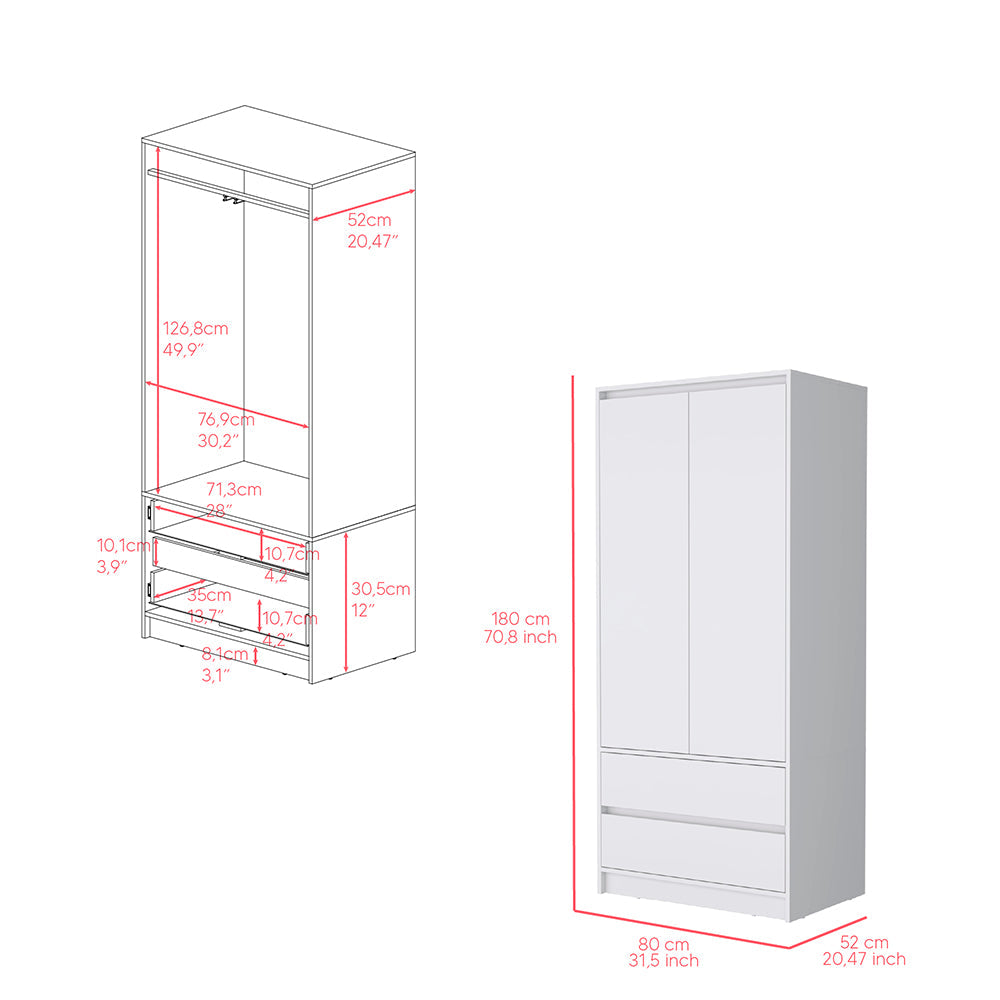 Beloit 3 Piece Bedroom Set, Nightstand + Dresser+ Armoire, White