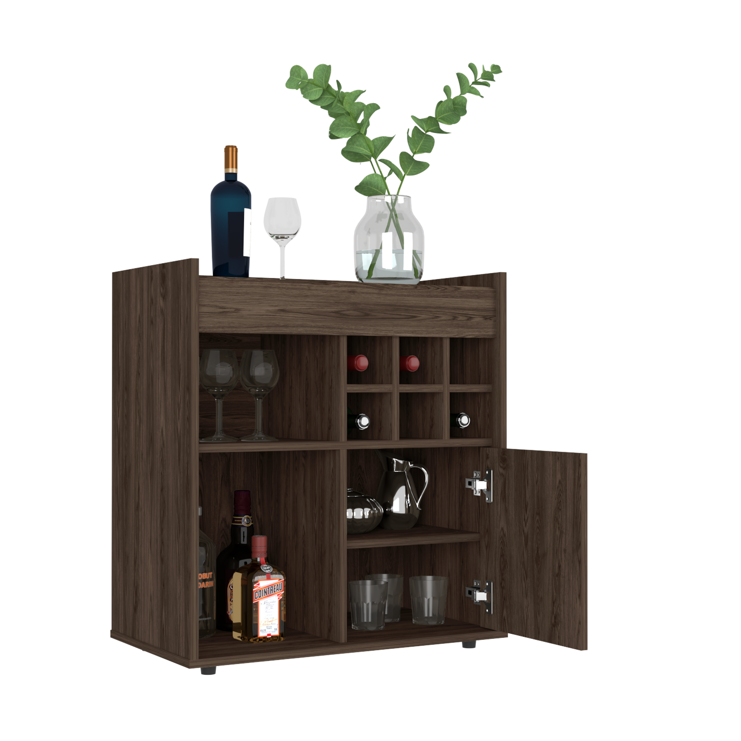 Bar Cabinet Dext, Two Concealed Shelves, Six Wine Cubbies, Dark Walnut