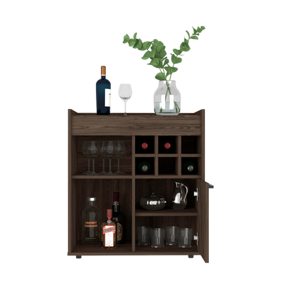 Bar Cabinet Dext, Two Concealed Shelves, Six Wine Cubbies, Dark Walnut