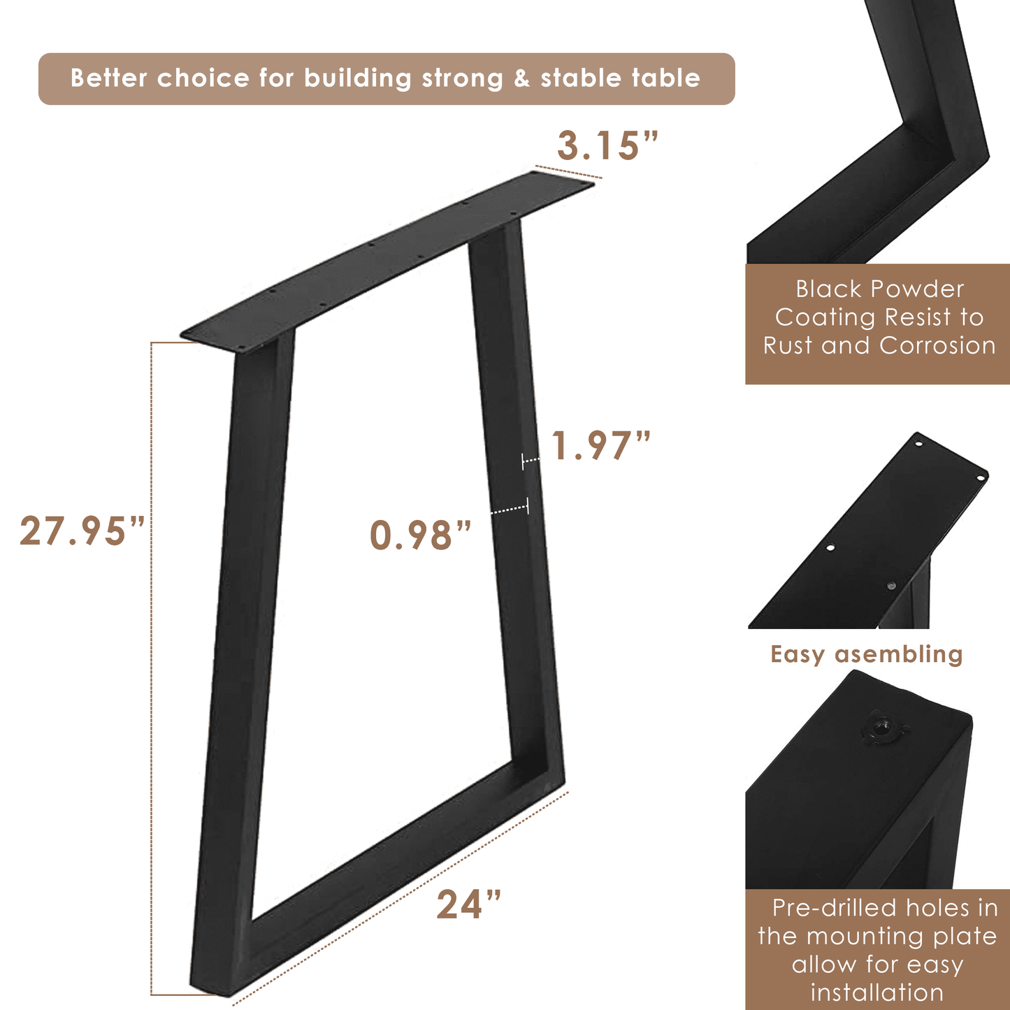 (28 x 24 in - TL4) Industrial Metal Table Legs, Metal Legs for Table