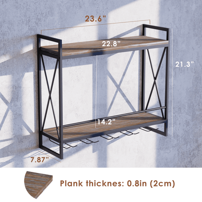 (2 Tier - 23.6in - Black) Industrial Wine Rack Wall Mounted, Wall Wine