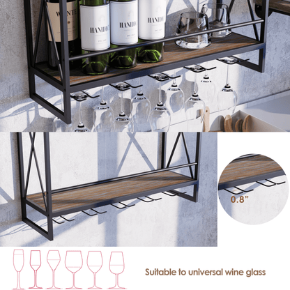 (2 Tier - 23.6in - Black) Industrial Wine Rack Wall Mounted, Wall Wine