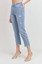 Load image into Gallery viewer, JUST USA HIGH RISE HEM DETAILED STRAIGHT LEG JEAN
